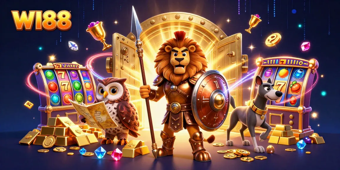 Join the action at WI88 with an exciting casino scene featuring captivating slots and treasure!