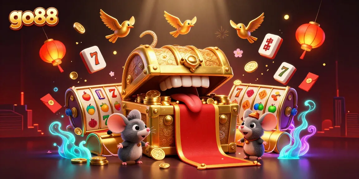 Spin the reels and chase riches with go88 in this vibrant casino-themed illustration.