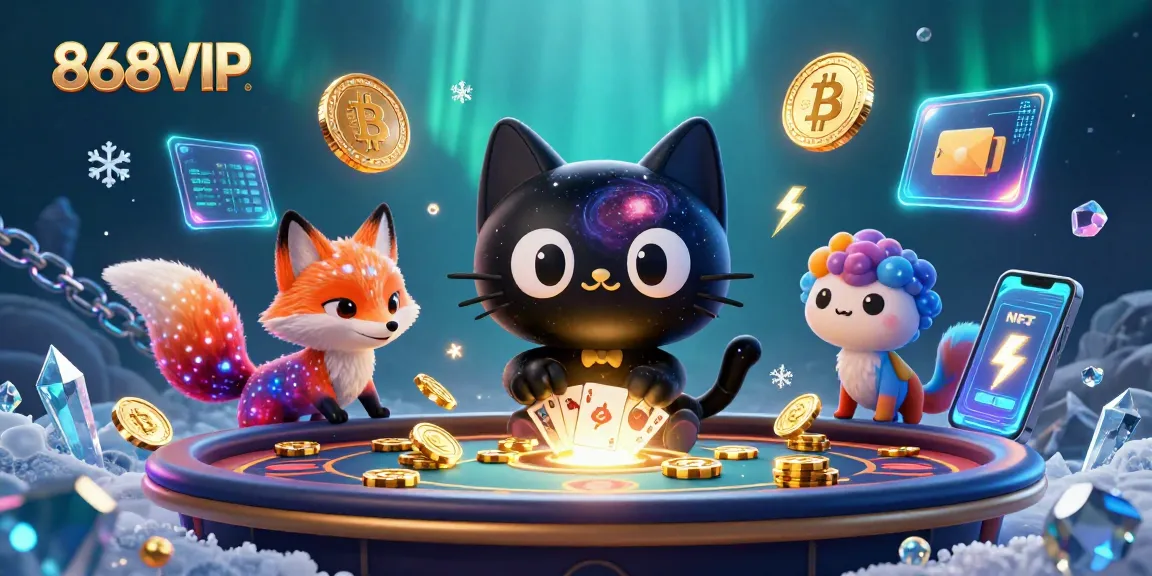 Engage with 868VIP and win big at the cosmic casino table featuring a black hole cat!