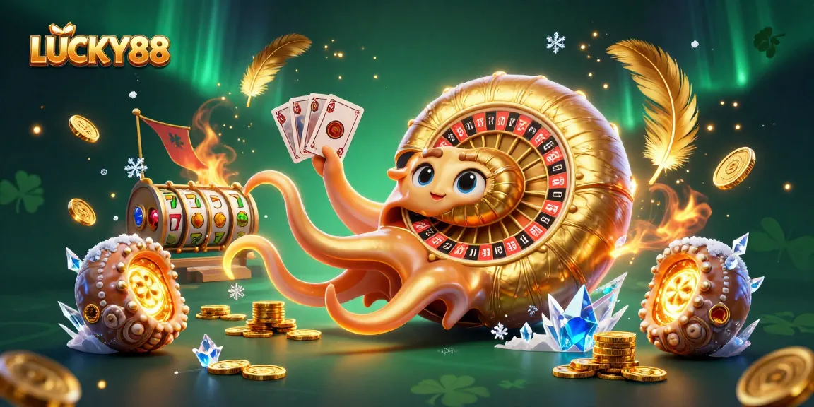 Experience thrilling wins with LUCKY88 in this vibrant 3D casino scene.
