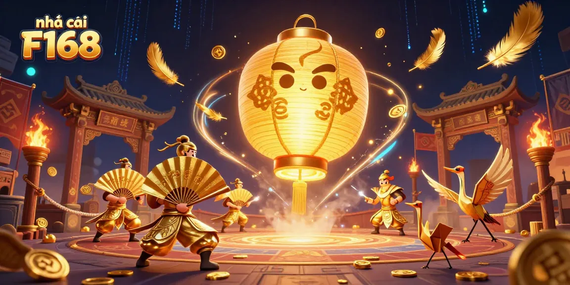Experience the vibrant world of nhà cái F168 with a magical floating lantern spirit and dynamic casino elements.
