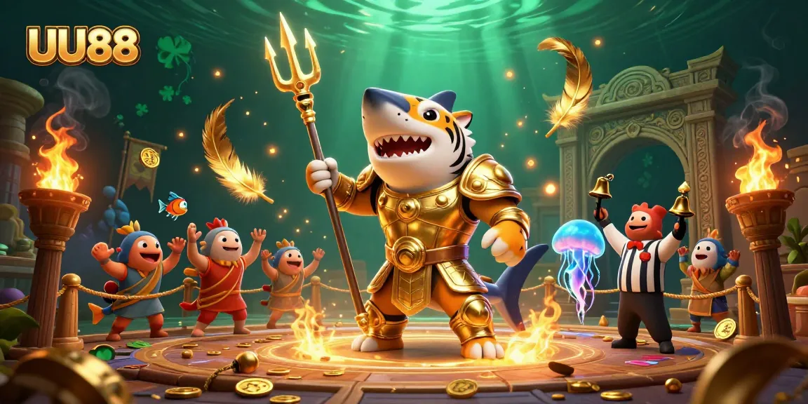 Engage with UU88 by betting on thrilling underwater casino games with a shark in gladiator armor.