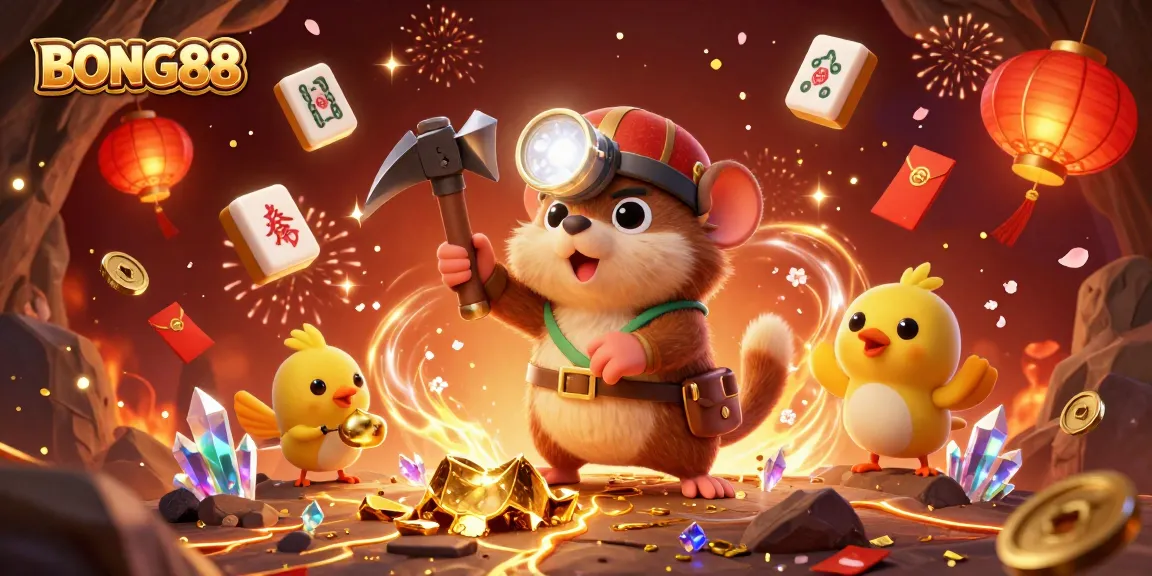 BONG88 offers thrilling casino adventures with vibrant treasures and festive decorations in stunning 3D illustration.