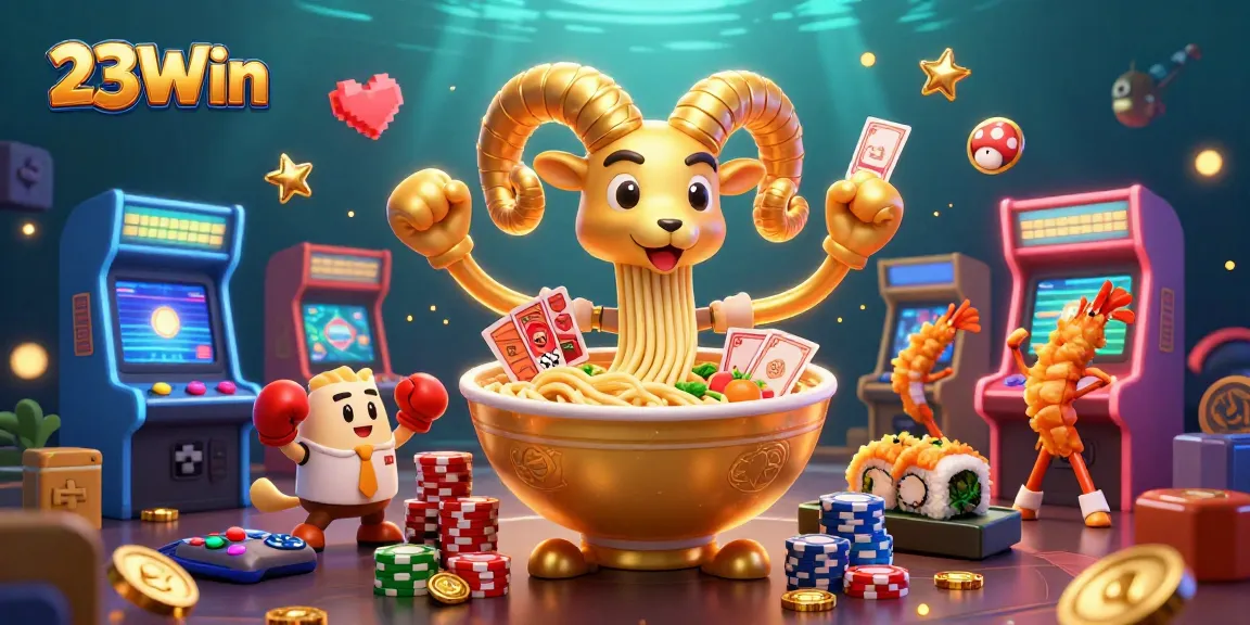 Engage with 23Win's vibrant 3D casino scene featuring colorful game characters and dynamic gaming elements.