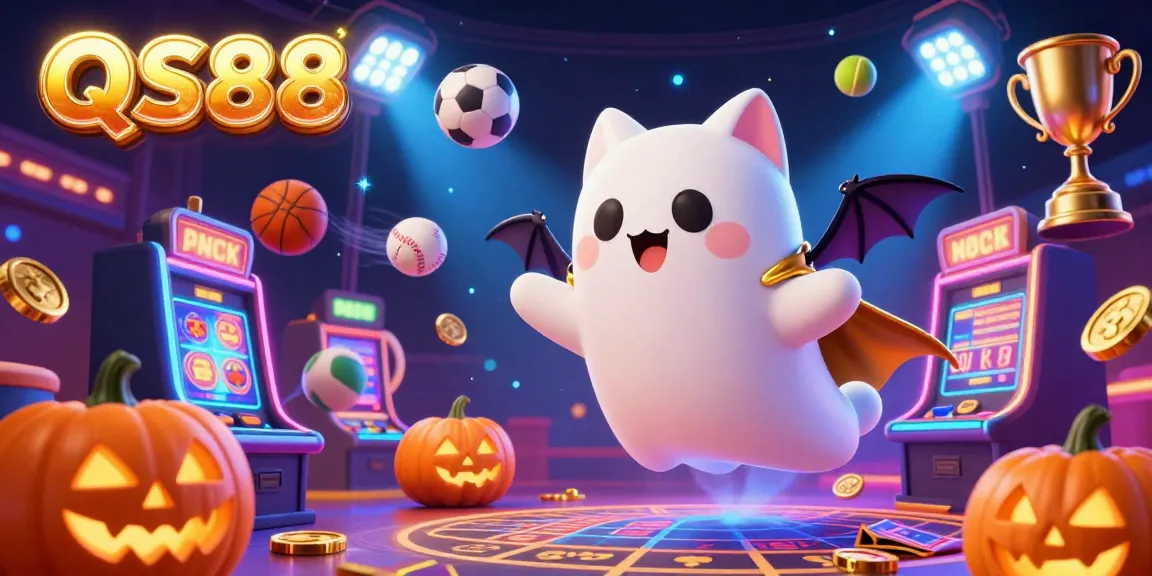 Engage with the thrilling world of QS88, where a ghost cat and vampire bat adventure in a dynamic casino scene.
