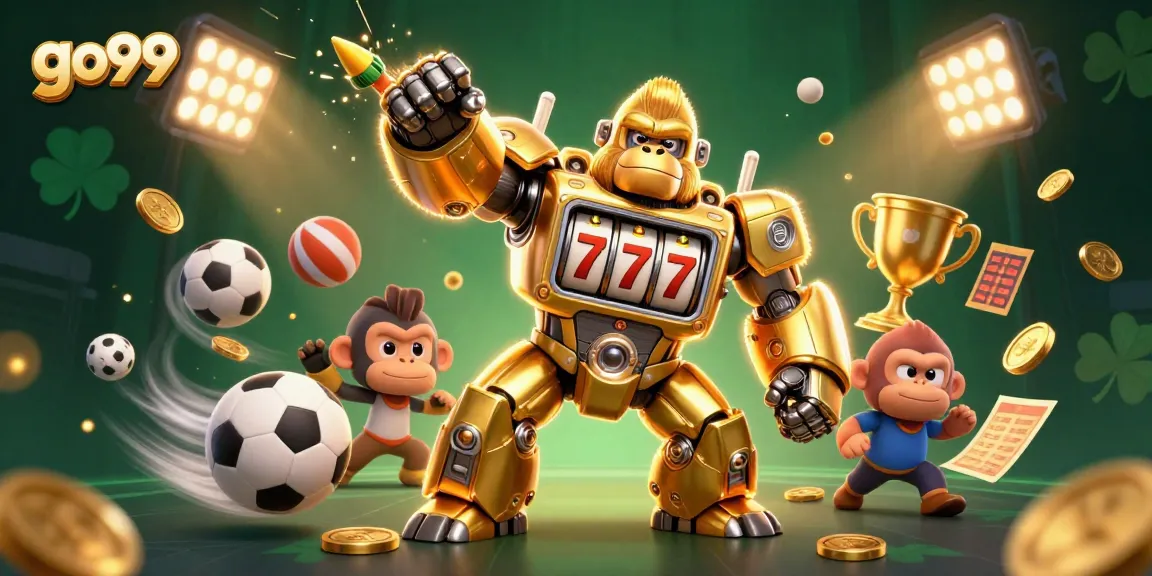 Experience thrilling gameplay at go99 with vibrant 3D illustrations featuring casino elements and dynamic sports action.