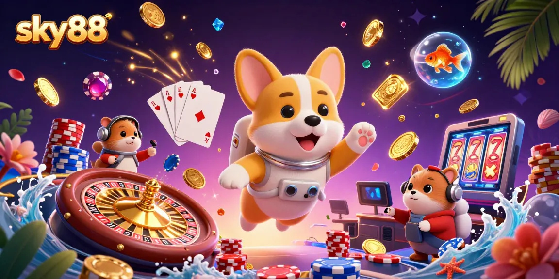 Experience thrilling gameplay at sky88 with a dynamic scene featuring vibrant casino elements.