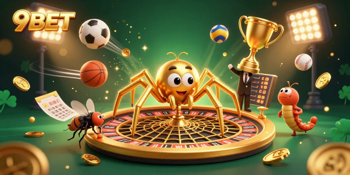 Engage in thrilling bets at 9BET with a golden roulette wheel web spinning dynamic sports elements.