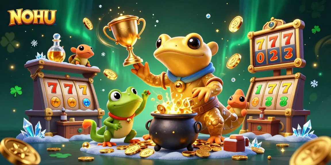 Experience the thrill of NOHU's captivating gaming world with immersive 3D illustration of enchanting characters and dynamic slot elements.