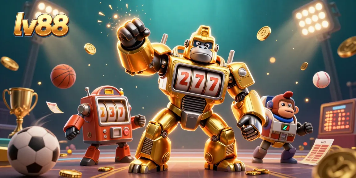 Experience excitement at lv88 with a golden mech gorilla celebrating wins and sports betting thrills!