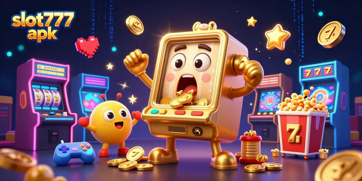 Experience the excitement of winning with slot777 apk and a cheerful slot machine celebrating its jackpot.