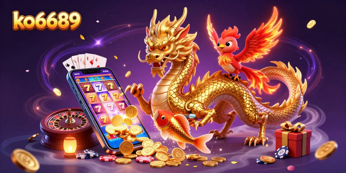 Engage in thrilling gaming experiences at ko6689 with a dynamic 3D casino scene featuring vibrant characters and slot action.