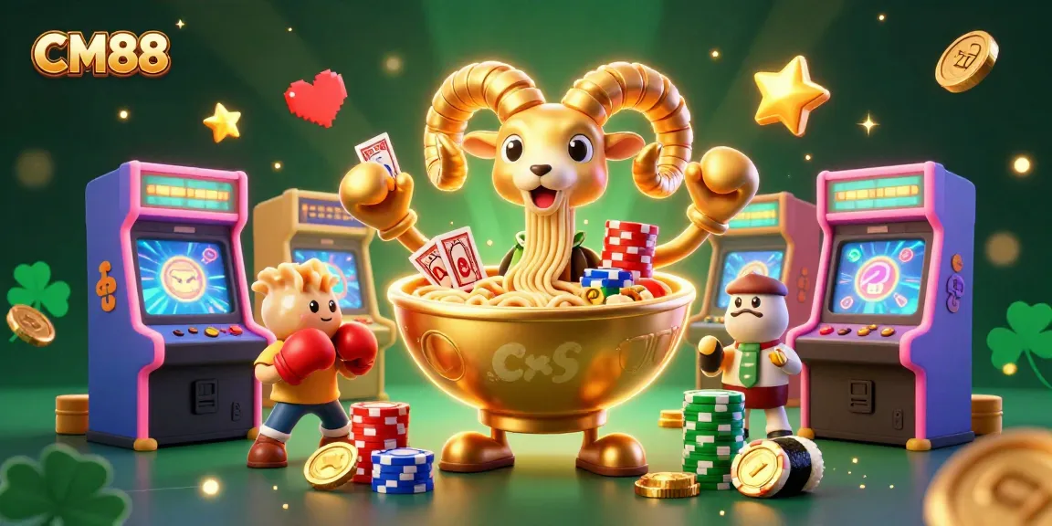Experience the excitement of CM88 with a vibrant 3D illustration filled with dynamic casino elements.