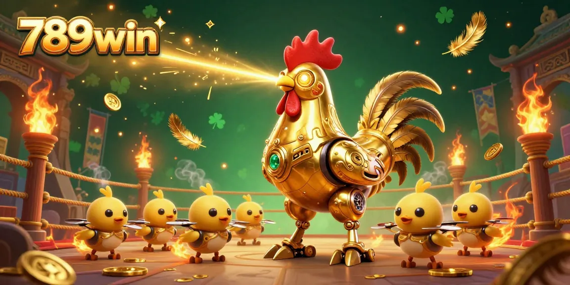 Experience thrilling gameplay at 789win with vibrant 3D casino action featuring a golden rooster and chick drones.