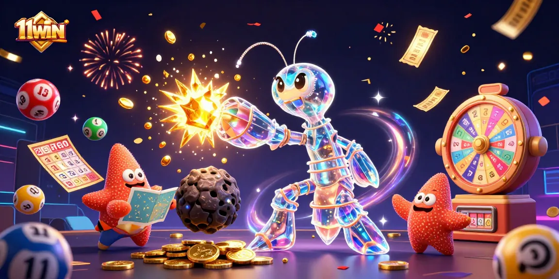 Experience the excitement of 11WIN in a vibrant, action-packed casino scene with dynamic elements.