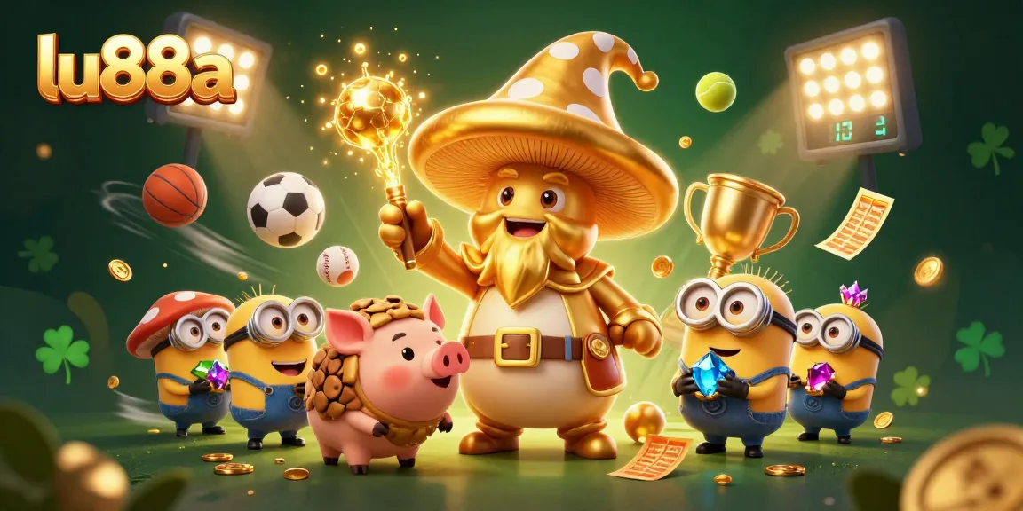 Engage with lu88a's thrilling gaming experience, featuring a magical scene with exciting sports and treasures.