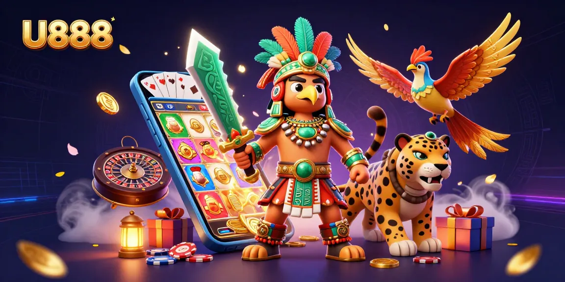 Engage with U888's dynamic online casino experience featuring colorful slot games and vibrant characters.