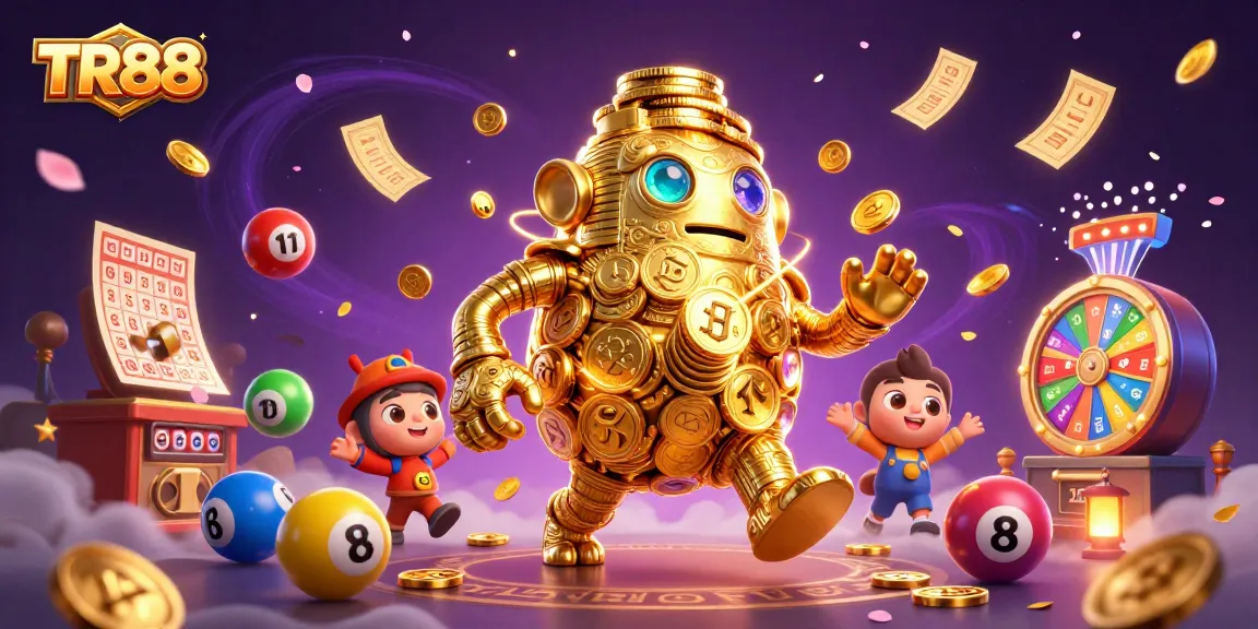 Experience exciting gaming at TR88 with dynamic lottery balls and a golden golem of winnings.