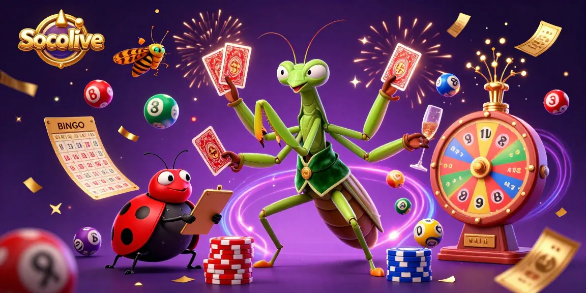 Socolive showcases dynamic gambling scene with vibrant characters and interactive elements.