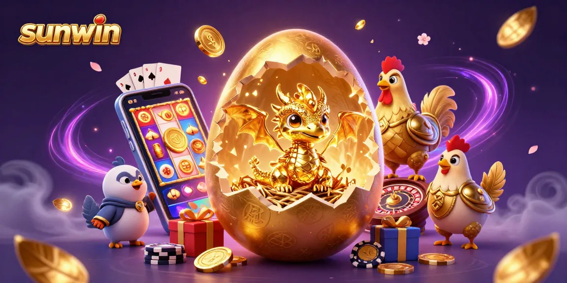 Experience thrilling wins with sunwin in this vibrant 3D casino scene featuring golden treasures and games.