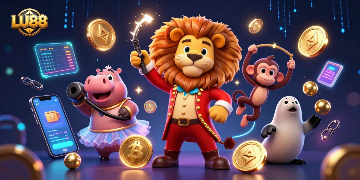 LU88 captivates players with a vibrant circus-themed digital illustration showcasing crypto gaming excitement.