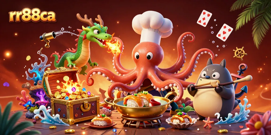 Engage in thrilling gameplay with rr88ca at this vibrant casino illustration depicting unique characters and gaming elements.