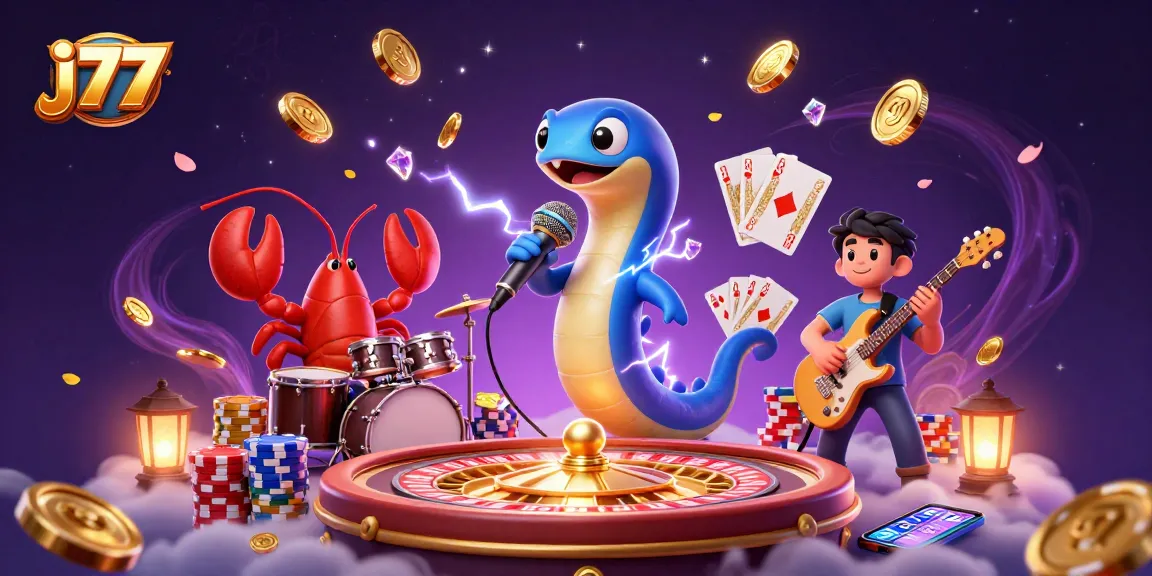 Experience thrilling gaming with j77's vibrant underwater casino featuring electric eel DJ.