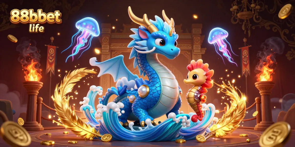 Experience the thrilling games at 88bbet life featuring a dynamic dragon and vibrant jellyfish.