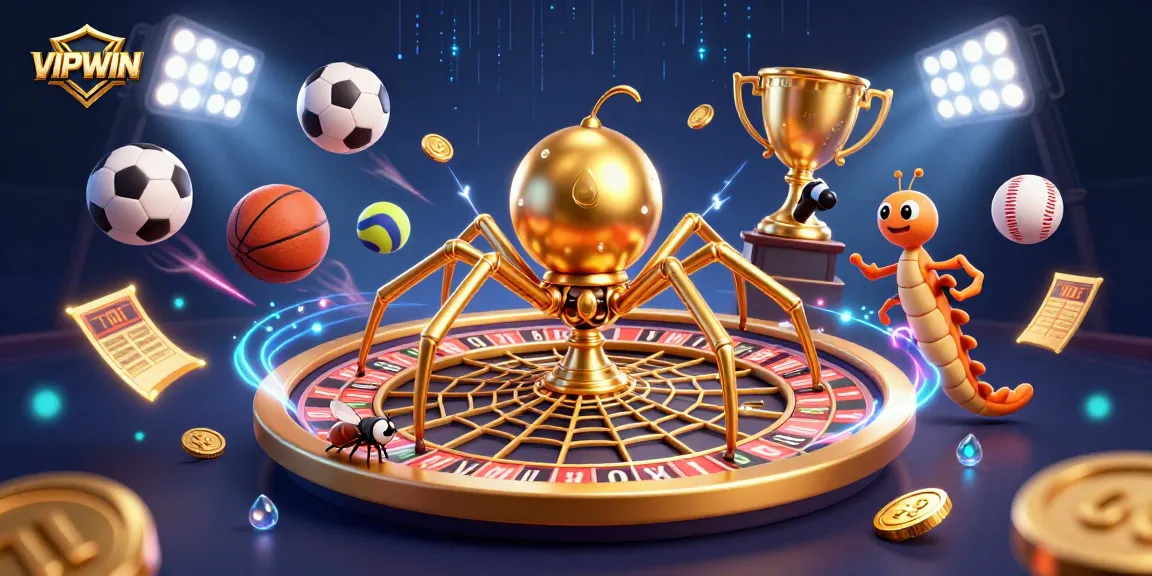 Experience the thrill of VIPWIN as a fly nervously places bets at a roulette wheel spun by a centipede croupier.