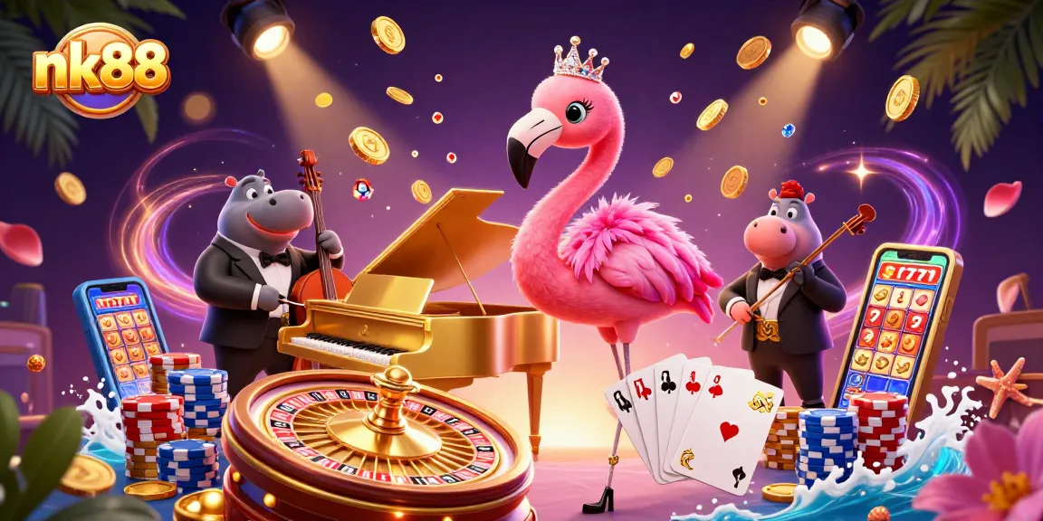 Experience thrilling games at nk88 with vibrant characters in a lively casino atmosphere.