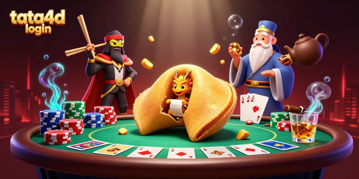 Experience the excitement of tata4d login with dynamic poker elements and a magical scene featuring a wise dragon.