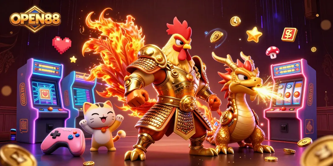 Experience excitement at OPEN88 with a thrilling illustration showcasing gaming action and adventure.