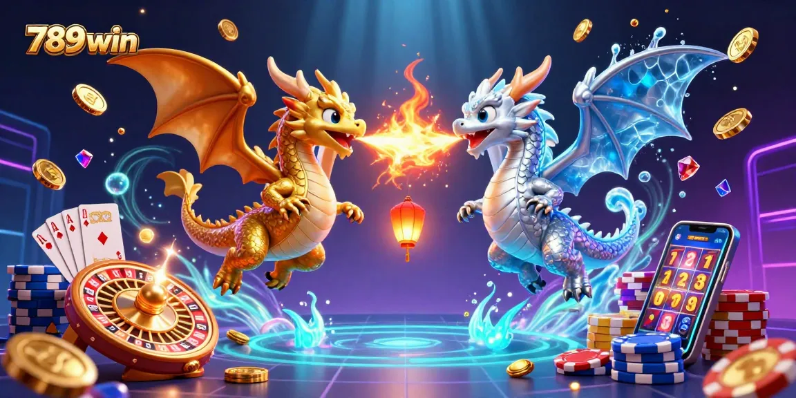 Experience the thrill of gaming with 789win, featuring dynamic dragons, vibrant coins, and captivating casino elements.