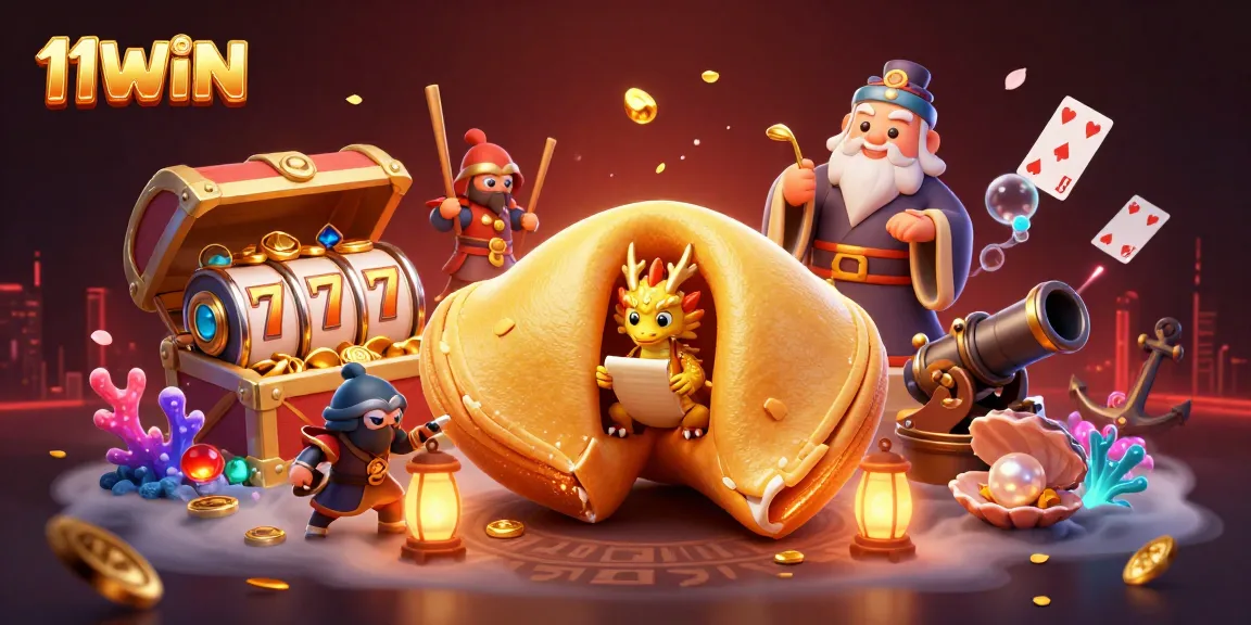Play and win big with 11WIN's exciting casino-themed illustration showcasing vibrant gaming elements and engaging characters.