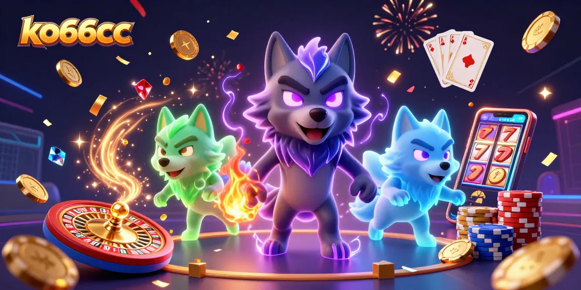 Engage in thrilling gameplay at ko66cc with vibrant 3D casino elements and wolf characters.
