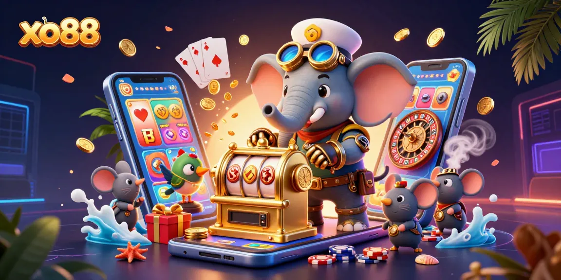 Engage with xo88's dynamic casino experience featuring a steampunk elephant and exciting slot games.