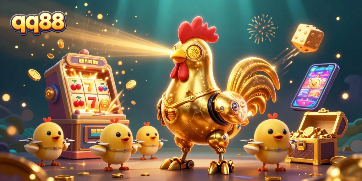 Experience thrilling gaming at qq88 with a vibrant 3D illustration of a dynamic casino theme