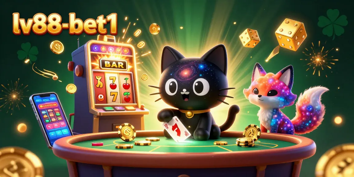 Win big at lv88-bet1 with a cosmic casino experience featuring a black hole cat and vibrant slot elements.