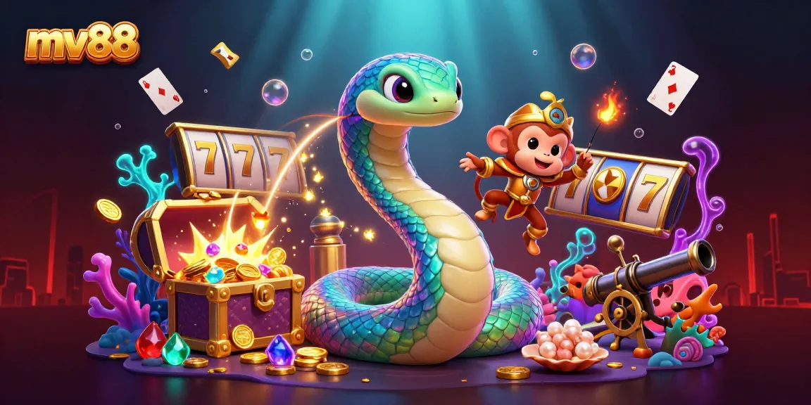 Engage in thrilling gameplay at MV88 with a scenic 3D illustration featuring vibrant casino elements.