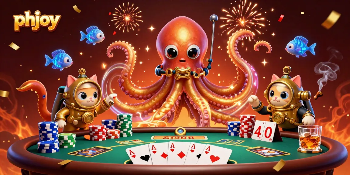 Experience the thrill of phjoy as a kraken interacts with a diving cat at an exciting poker table.