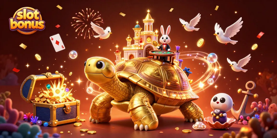 Experience the excitement of slot bonus opportunities with a golden tortoise casino scene.