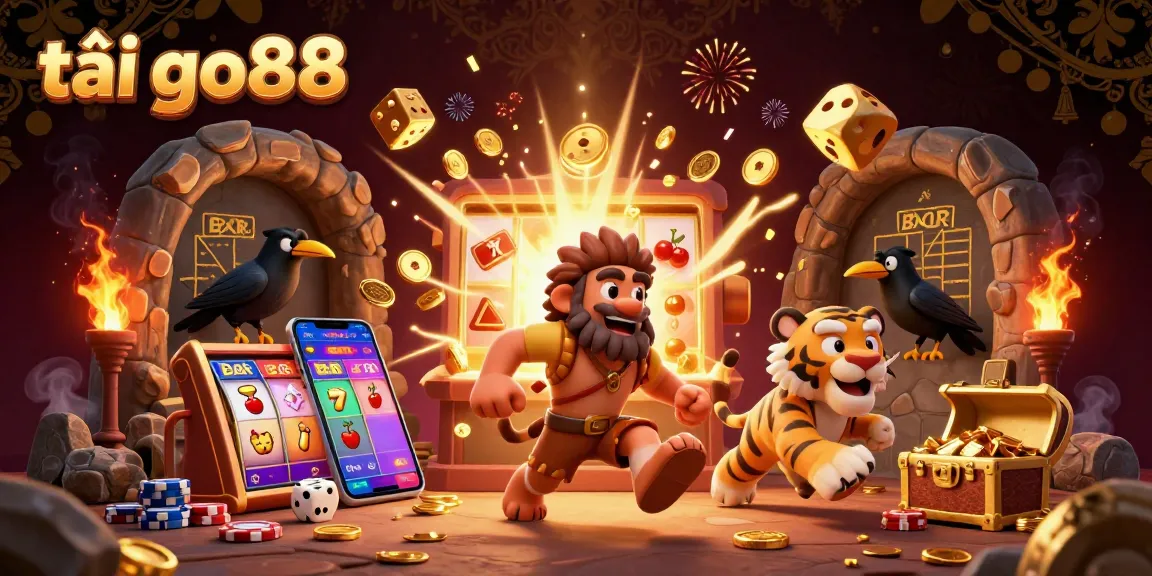 Experience excitement with tải go88 in a vibrant prehistoric casino scene of playful characters and thrilling gaming elements.