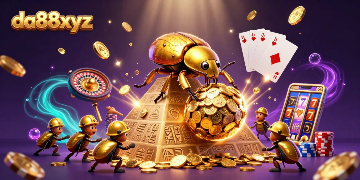 Engage with da88xyz through an immersive 3D illustration of vibrant casino elements.