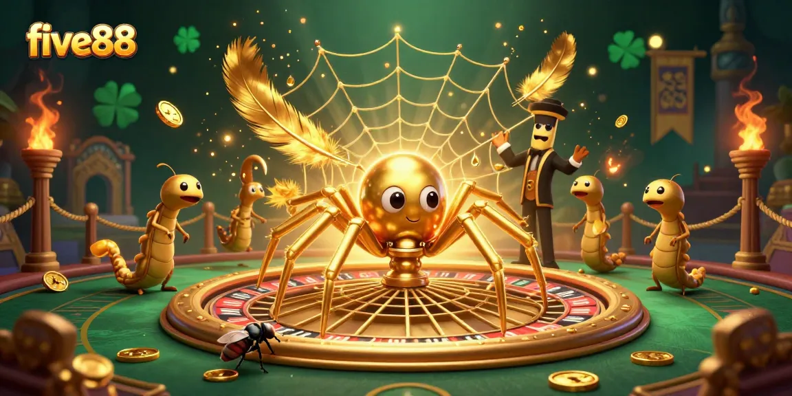 Experience high-stakes gaming with five88 where a spider spins a roulette wheel web in an enchanted casino.