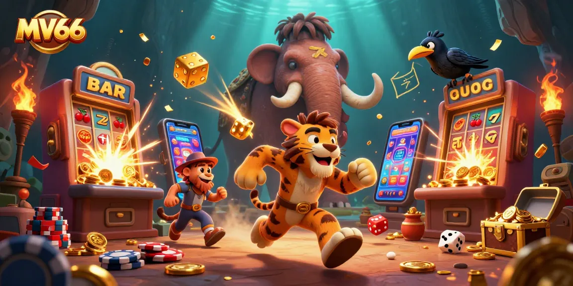 MV66 elevates gaming at a vibrant prehistoric casino with slot machines and colorful games