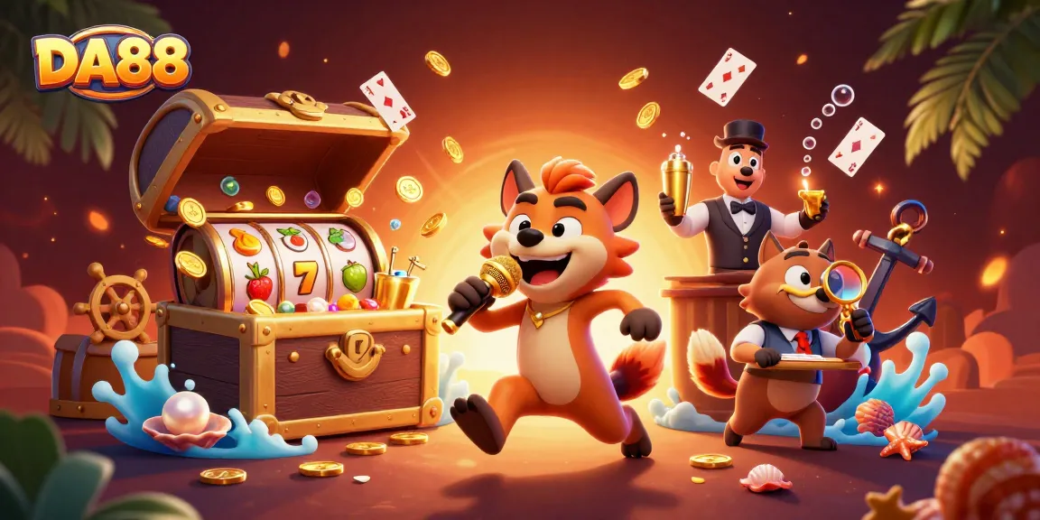 Experience the excitement of DA88 with cartoon hyenas in a vibrant comedy casino scene.