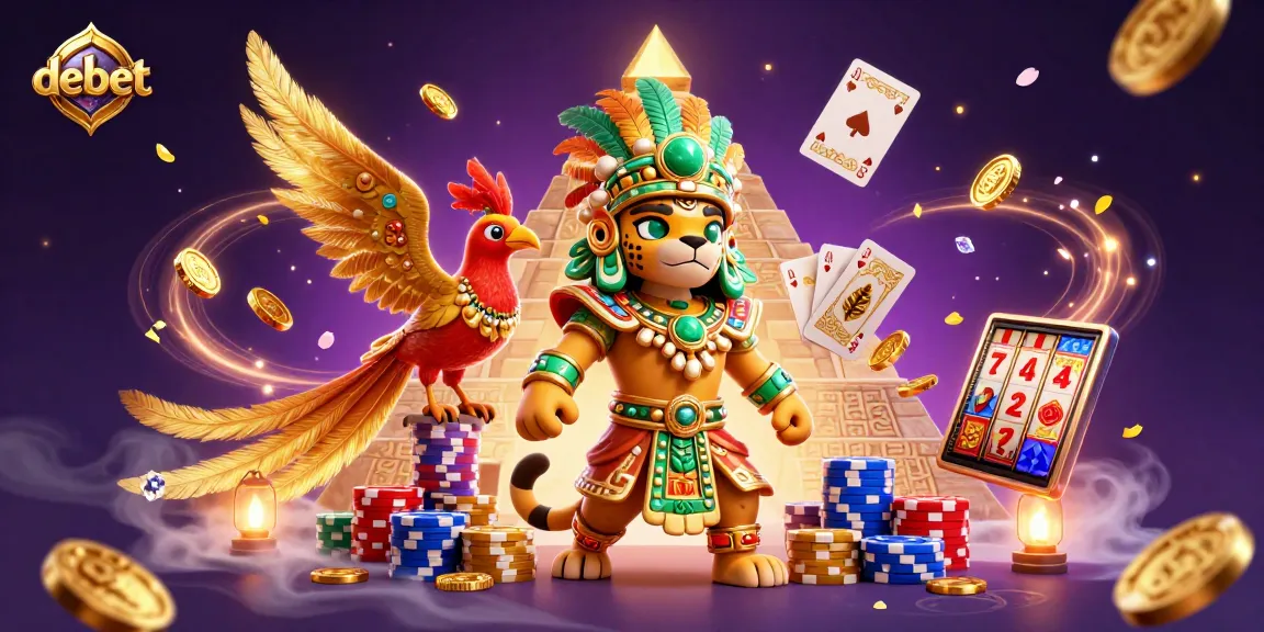 Experience debet gaming with a Mayan priest, dazzling coins, and vibrant casino elements.