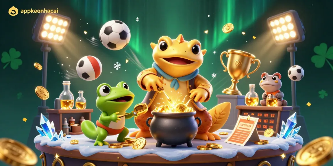 Betting enthusiasts explore appkeonhacai while witnessing a giant salamander alchemist amidst dynamic sports elements.