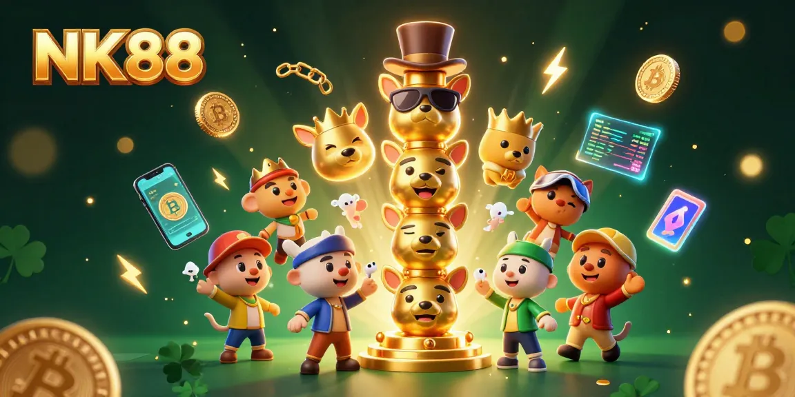 NK88 offers an engaging casino experience with vibrant characters and crypto-themed elements.