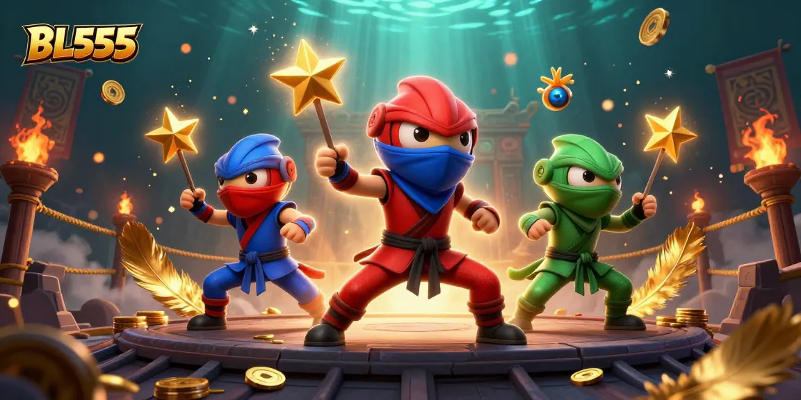 Experience thrilling gameplay at BL555 with dynamic scenes featuring ninja chameleons and exciting casino elements.